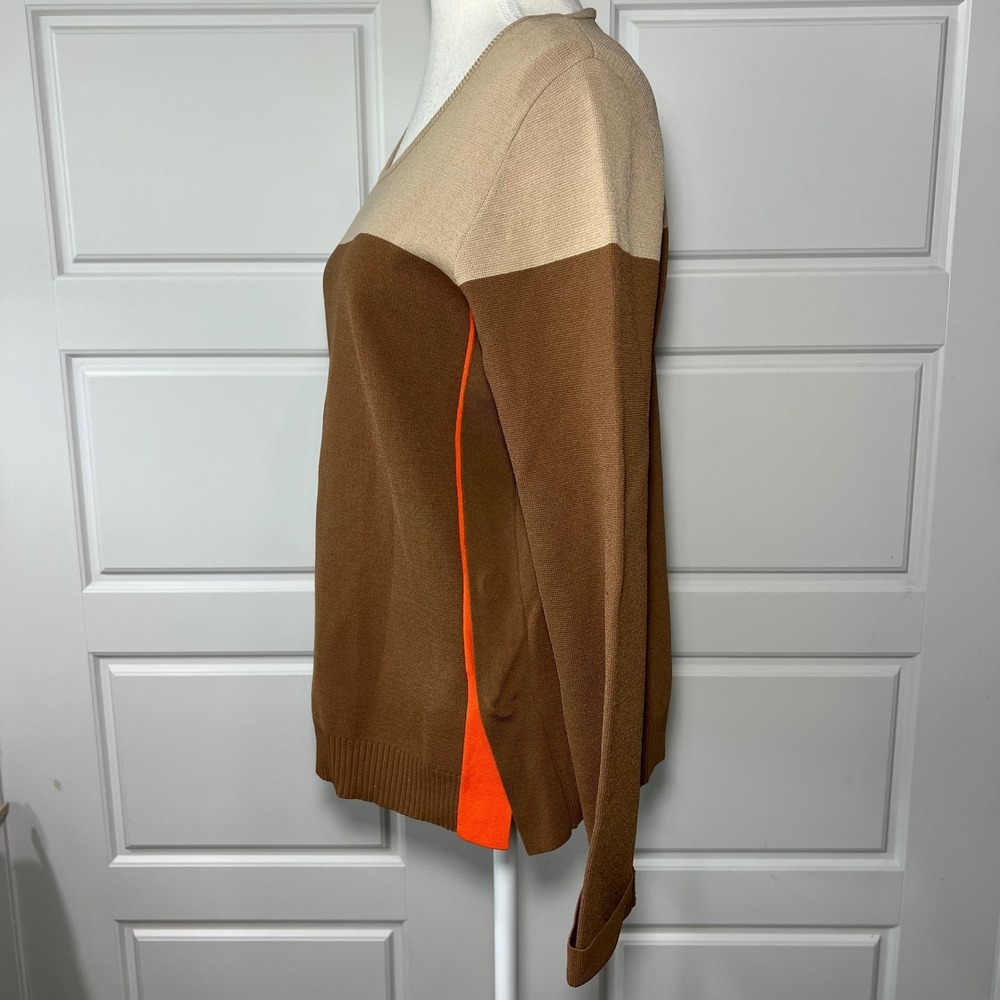 Seventy Venezia Brown Tan Orange Colorblock Snap Side Sweater TG 44 USA 8-10 - Picture 9 of 10